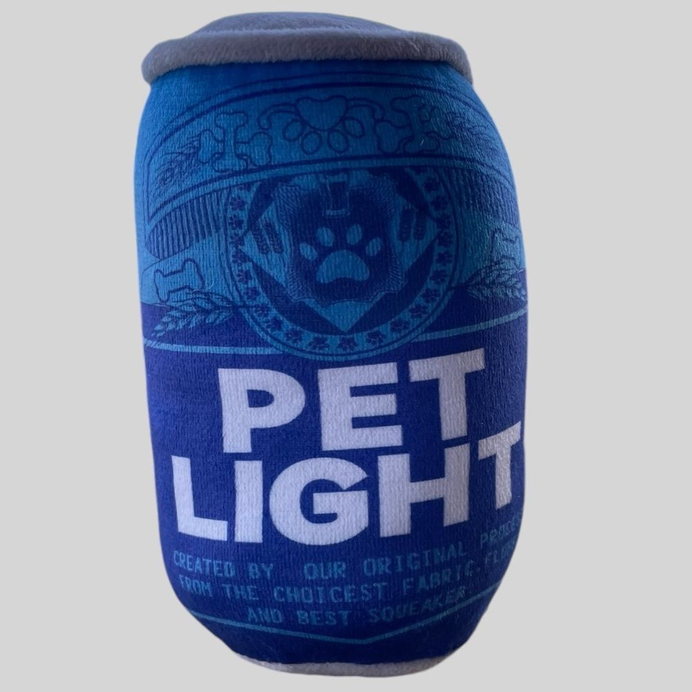 Pet Light Beer Can Plush Dog Toy Squeaky Blue Can 6” NWT